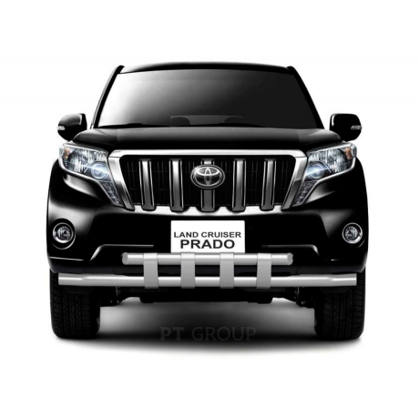 Защита переднего бампера двойная с пластинами d63/63мм (НПС) Toyota Land Cruiser Prado 150 (2013-2016 г.в.) купить недорого с доставкой в Тихвин